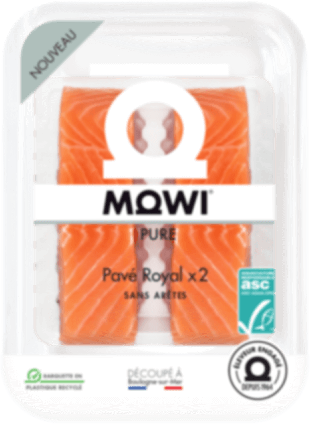 Mowi Pure Pave Royal salmon fillets, two per pack.